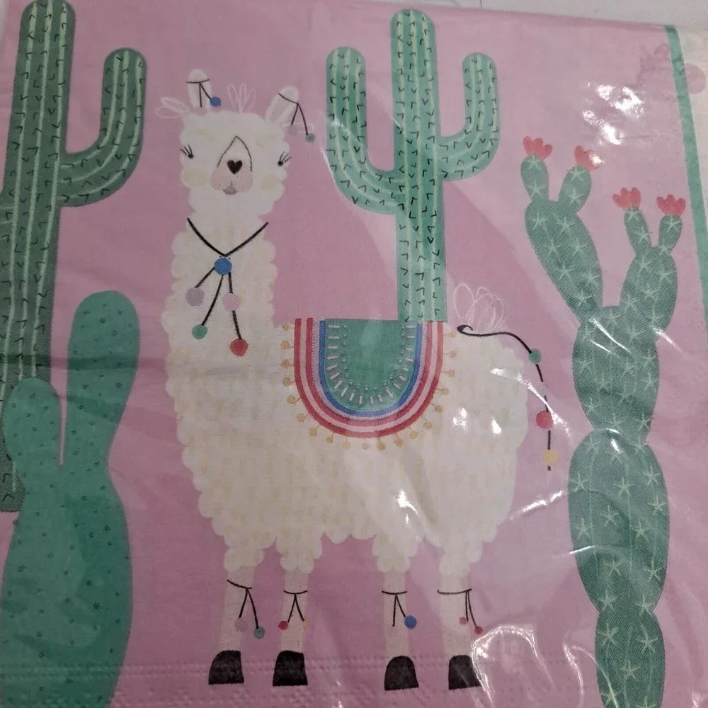 Llama Party Napkins Lunch In Size Cactus Pink Green 20 Count